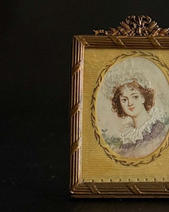 Antique Rectangular Brass Mini Frame with Portrait