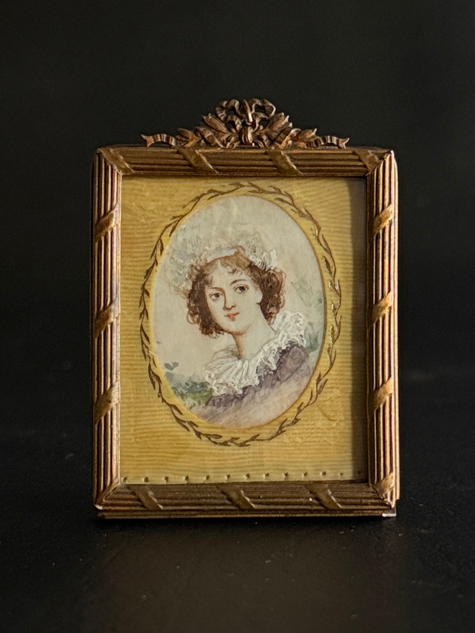 Antique Rectangular Brass Mini Frame with Portrait