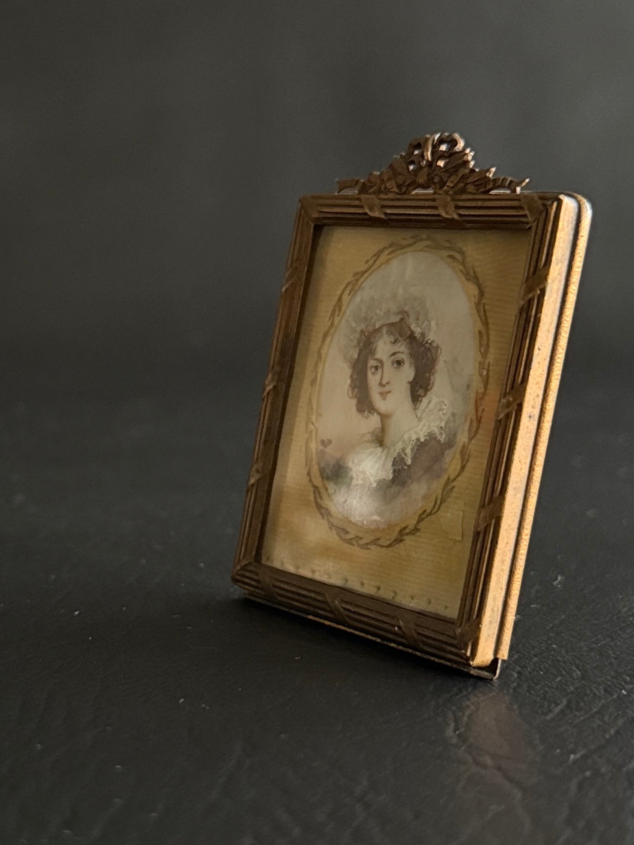 Antique Rectangular Brass Mini Frame with Portrait