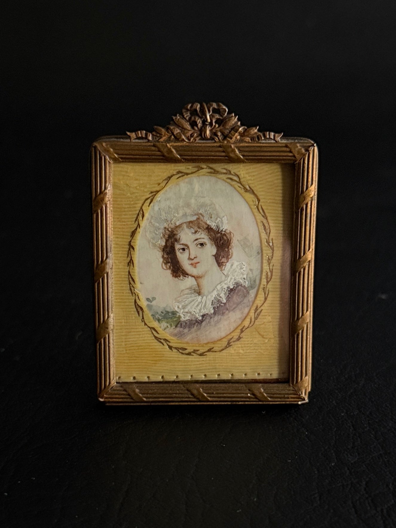 Antique Rectangular Brass Mini Frame with Portrait