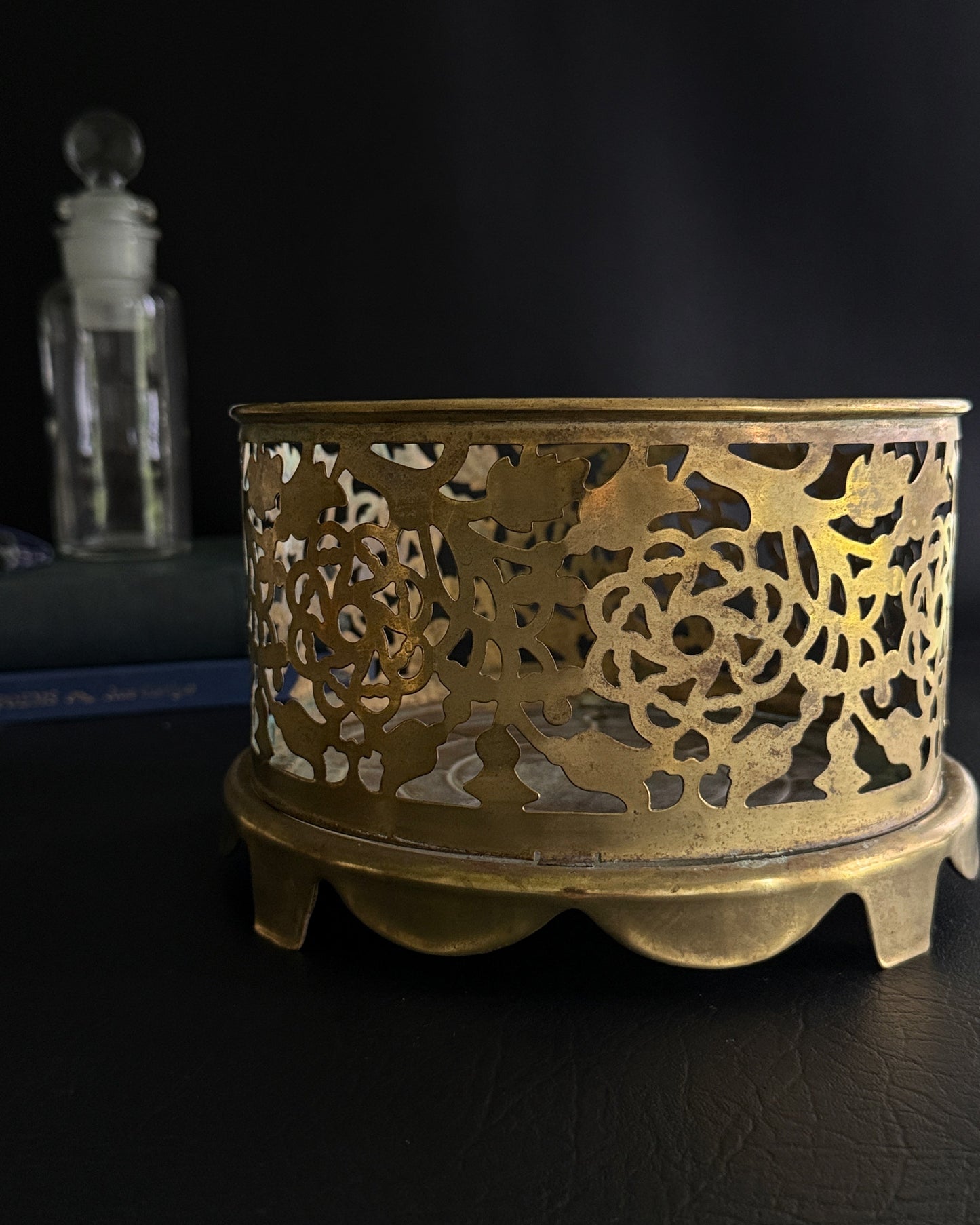 Vintage Pierced Brass Planter Collar