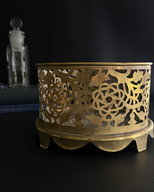 Vintage Pierced Brass Planter Collar