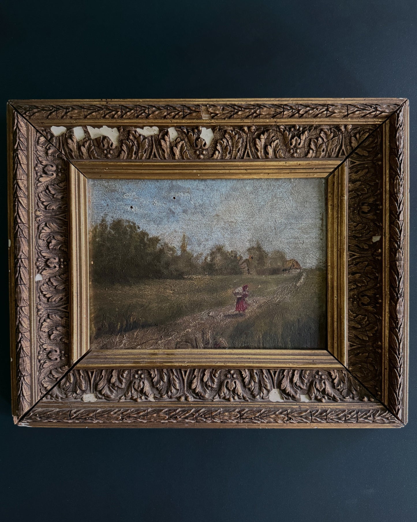 19th-Century French Rural Landscape on Wood Panel