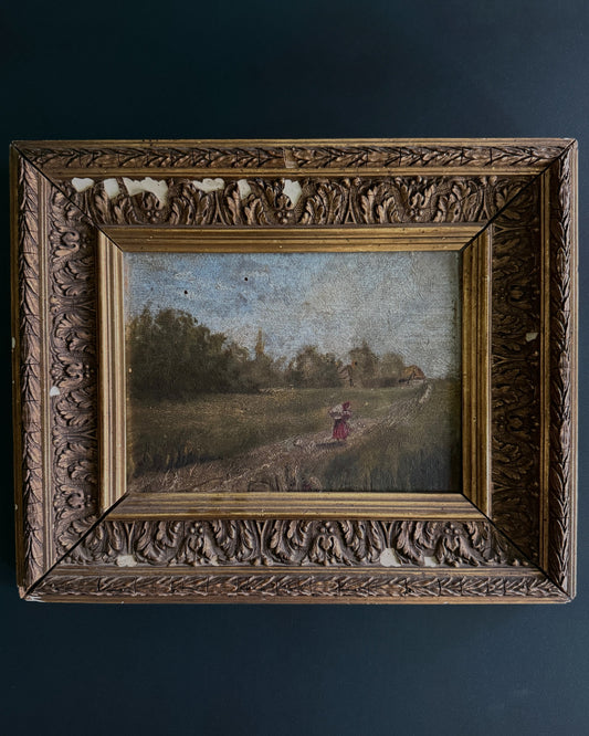19th-Century French Rural Landscape on Wood Panel
