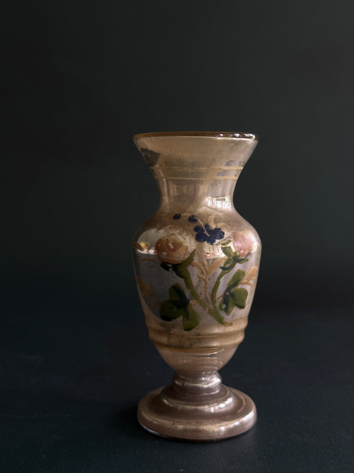 Antique Hand-Painted Mercury Glass Bud Vase
