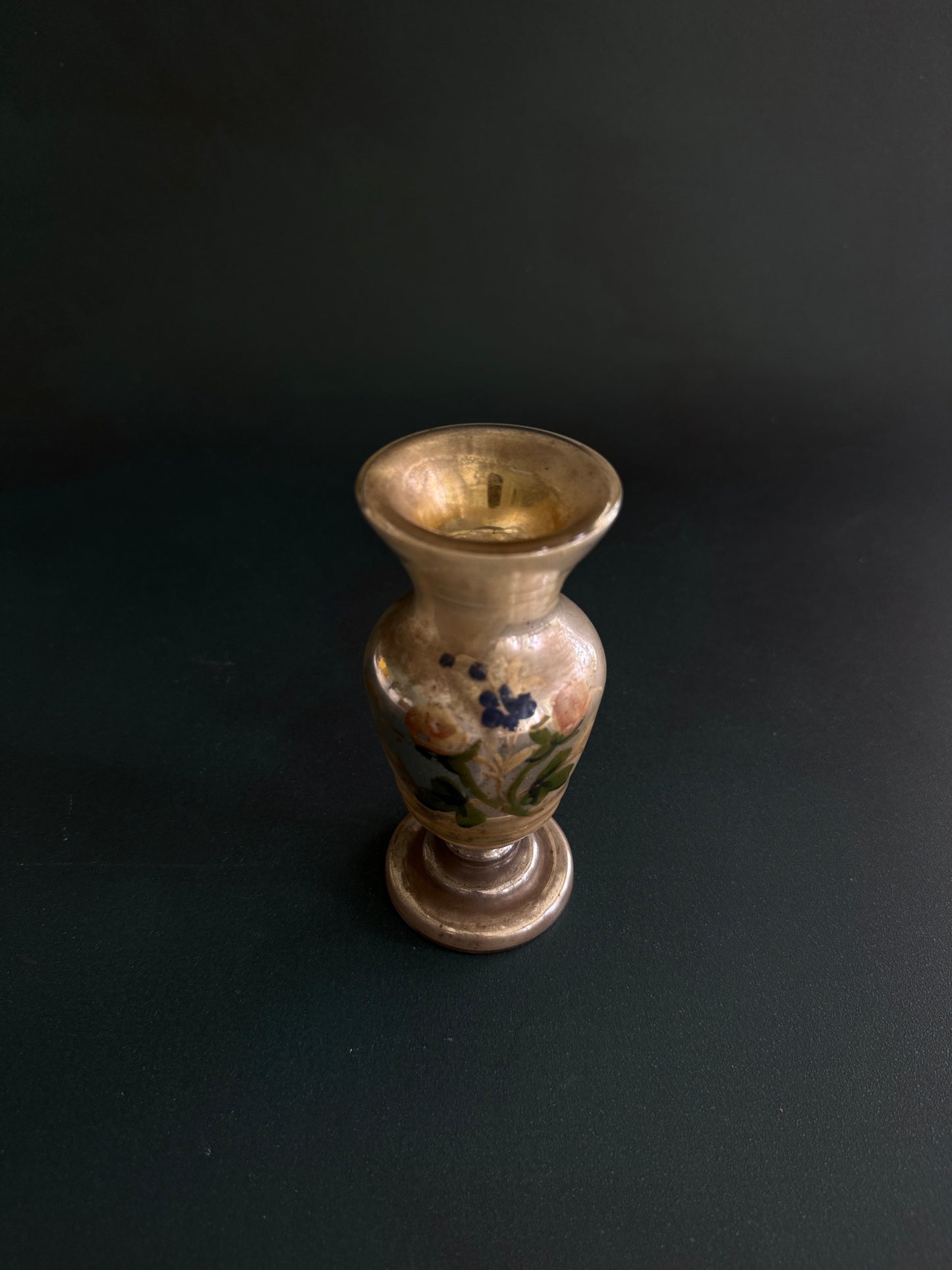 Antique Hand-Painted Mercury Glass Bud Vase